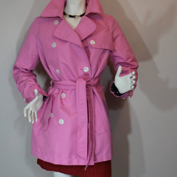 Lauren Ralph Lauren Pink Button up Front Lined Rain Jacket Trench Coat size M - Picture 2 of 9